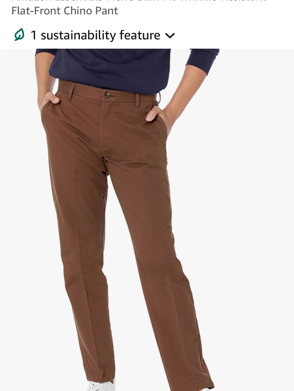Amazon Essentials Men's Brown Flat-Front Chinos
